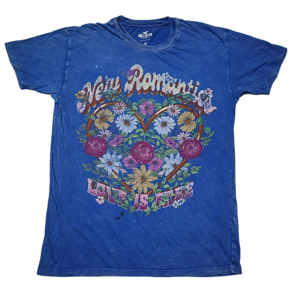 Hollister New Romantics Band T Shirt Women's X-Small Blue "Love Is Free"